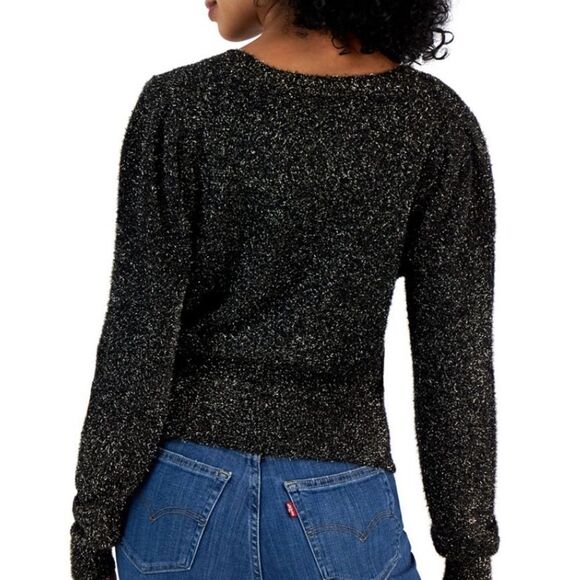 Metallic Eyelash-Knit Black Crewneck Sweater NWT Size Medium Long Sleeve - Picture 3 of 3